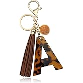 OKAICEN Leopard Alphabet Initial Letter Keychain Tassel Pendant Key Ring for Women Girls Purse Handbags ('P')