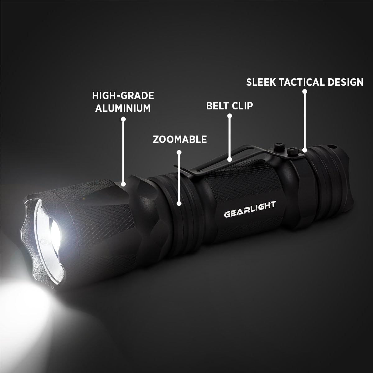 GearLight M3 LED Tactical Flashlight [2 PACK] with Belt Clip, Batteries Included - Zoomable, 3 Modes, Water Resistant, Small Mini Light - Best Everyday Carry Flashlights: Sports & Outdoors