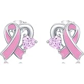 Cargari Cancer Awareness Earrings for Women 925 Sterling Silver Heart Ribbons Stud Earring Cancer Survivor Gifts for Women