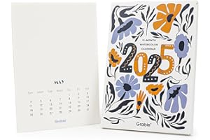 Grabie Watercolor Calendar Set for 2025, 100% Cotton Pulp, 12 Sheets, 140lb (300gsm), Glue Bound, Acid-Free Hot Pressed Watercolor Paper, Art Supplies for Watercolor Crafts and DIY Medias