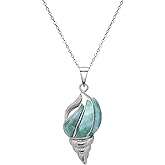 Sterling Silver Natural Larimar Seashell Pendant with 18" Chain