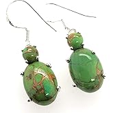 Natural Green Copper Turquoise 925 Solid Silver Earrings 35mm