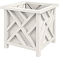 Pure Garden Lattice Design Planter Box - 15.5-Inch-Square Decorative Outdoor Flower or Plant Pot - Front Porch, Patio, and Garden Decor (White)