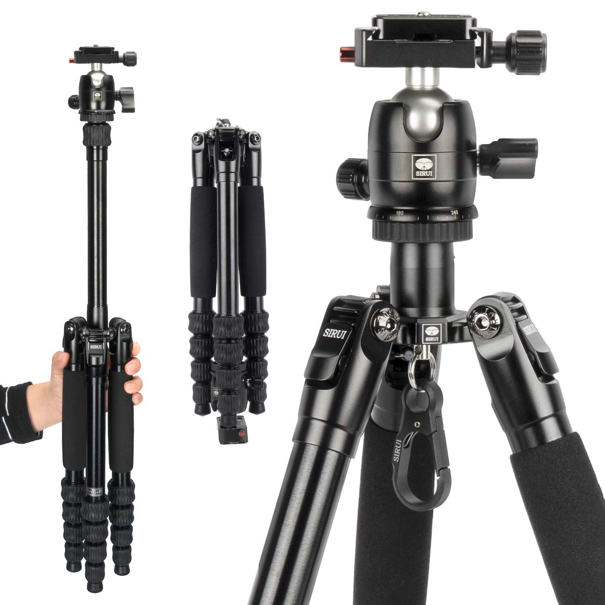 SIRUI Traveler 5AX 52″Aluminum Camera Tripod, 360° Panorama B-00K Ball Head and Arca Swiss Quick Release Plate, Folded Height 12.4", Load up to 6kg/13.2lbs