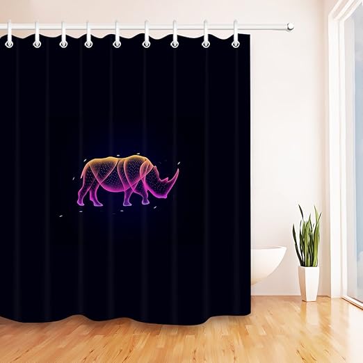 Amazon Com Lb Colorful Neon Light Effect Rhino Shower Curtain For Shower Stall Animal Theme Design Bathroom Decor 70x70 Inch Shower Window Curtain Set Waterproof Home Kitchen