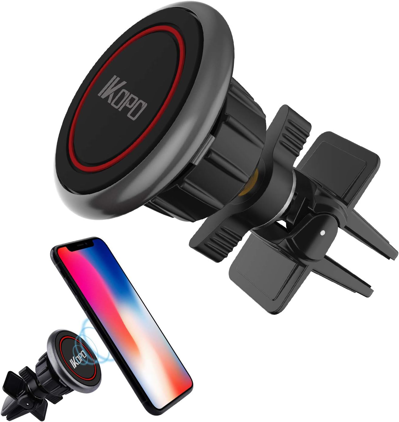 IKOPO Magnetic Phone Holder for Car Air Vent, Car Phone Mount Suitable for iPhone 7 7 Plus/ 6s Plus/6s/6, Samsung Galaxy S8 Edge S7 S6 Note 5, Nexus 6, Smartphones(Black)