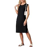 Summer Dresses for Women Round Neck Casual Loose Sleeveless Split Wrinkle-Free 2025 Midi Dress with Pockets