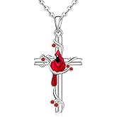 Iringnier Cardinal Necklace for Women 925 Sterling Silver Red Cardinal Cross Necklace Cardinal Pendant Necklace for Women Cardinal Appears When Angels Are Near Gifts for Women