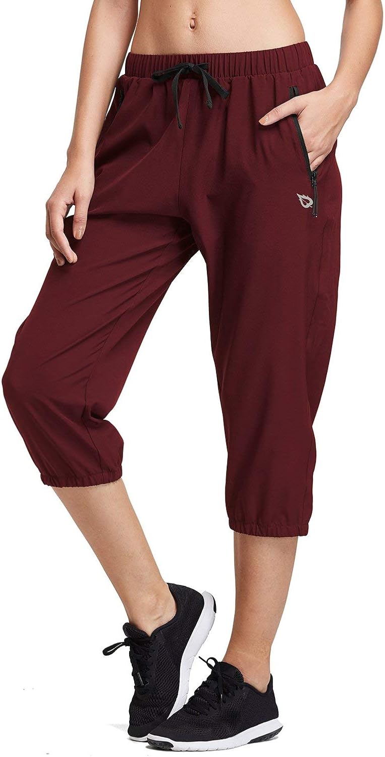 BALEAF Women Lightweight Capri Jogger Hiking Shorts Running Capri Pants Quick Dry UPF 50+ Zipper Pockets: Clothing