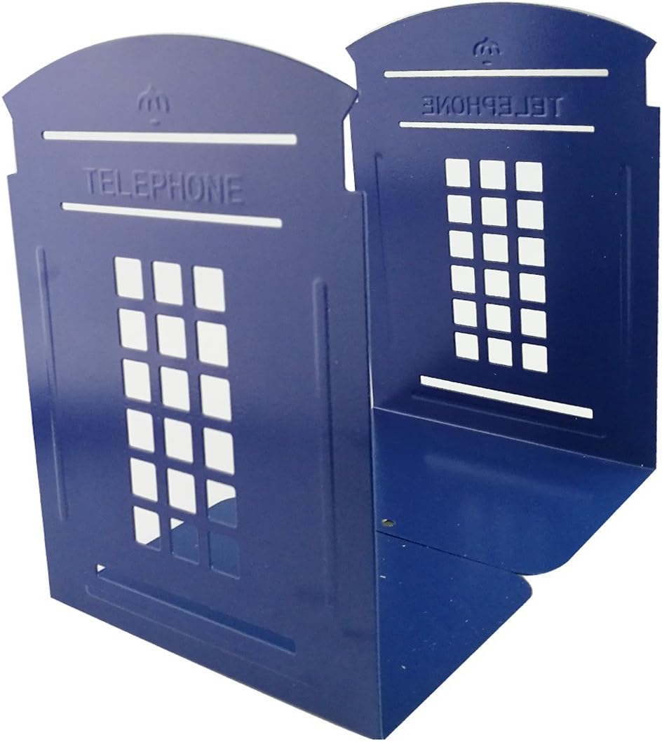 1 Pair Nostalgic London Telephone Booth Bookends British Style Metal Bookends for Shelves Library Bookends Book End Gifts (Blue) - Image 5