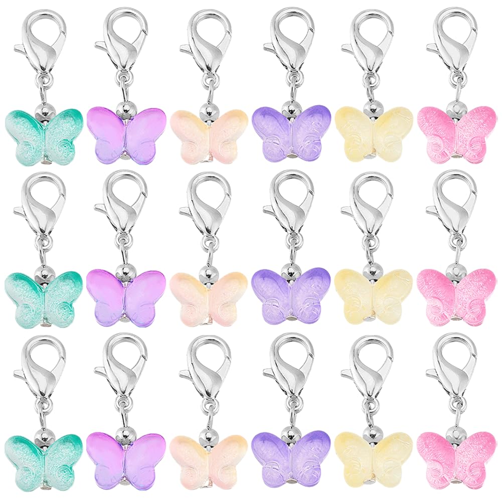 PH PandaHall 60pcs Glass Butterfly Dangle Charms, Colorful Clip-on Stitch Marker Charms with Lobster Clasps Transparent Butterfly Pendants for Knitting DIY Earrings Necklace Jewelry Crafts