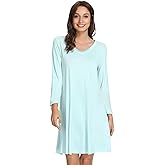 WiWi Nightgowns for Women Bamboo Viscose Cooling Sleepwear Super Soft Satin V Neck Sleepshirts Long Sleeve Nightshirt S-4X