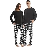 YUSHOW Matching Pjs for Couples,Plaid Pajama Set for Women and Men Soft Warm Fleece Shirt and Pants Sleepwear Set