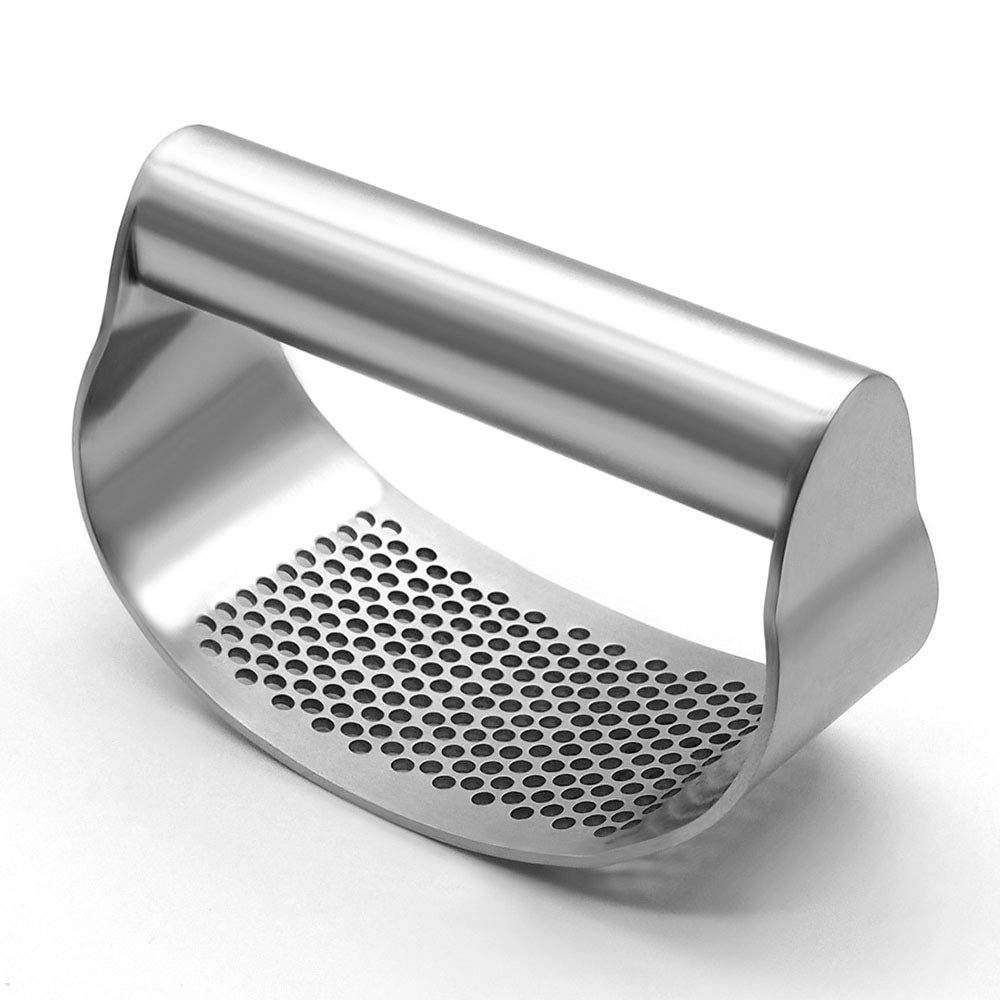Photo 1 of SUPARO Garlic Press Rocker Stainless Steel, Fruit Crusher with Comfortable Handle Porous Surface, Easy Use & Clean, Vegetable Squeezer Kitchen Tool