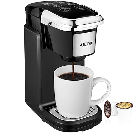 Single Cup Coffee Maker, Aicok Single Serve Travel Coffee Brewer with Removable Cover for Most Single Cup Pods including K-CUP pods, Quick Brew Technology, 800W, Black