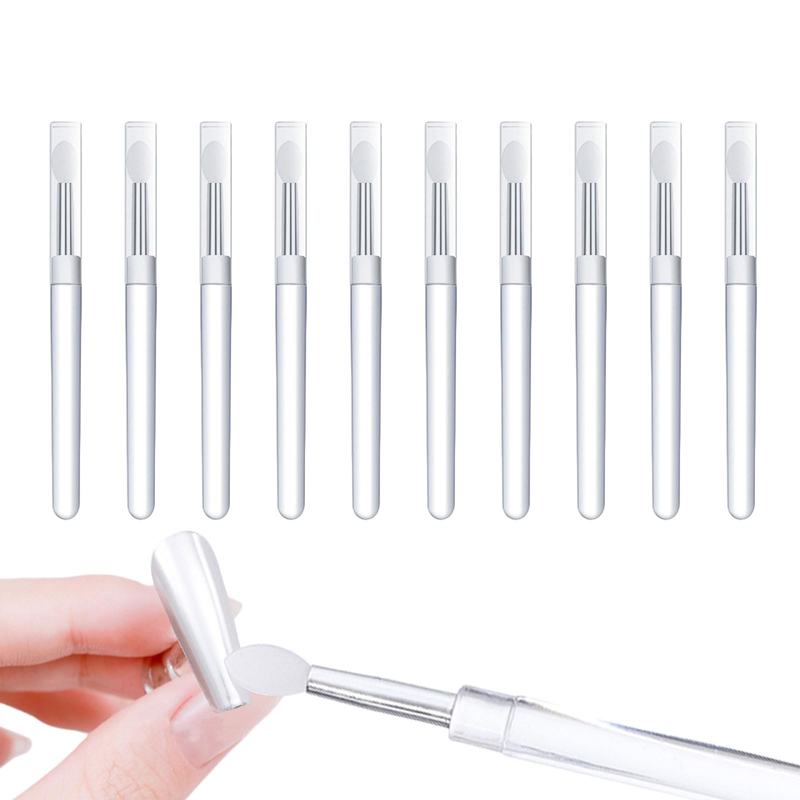 Nail Art Silicone Stick,10PCS Reusable Magic Mirror Powder Aurora Glitter Pigment Applicator Sticks with Cover,Nail Art Brushes for Lipstick Eyeshadow Makeup Nail Art Design