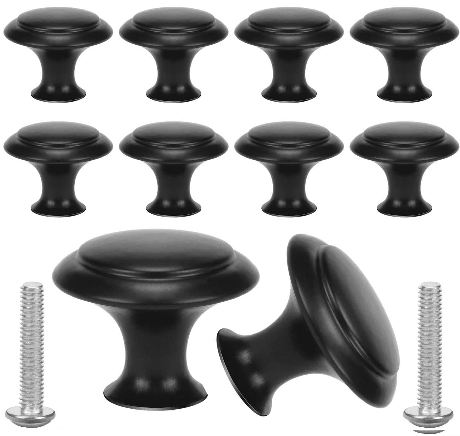 profiwoab Pack of 10 Black Drawer Knobs Wardrobe Cupboard Door Handles 27mm Round Furniture Kitchen Knobs with 10 Screws