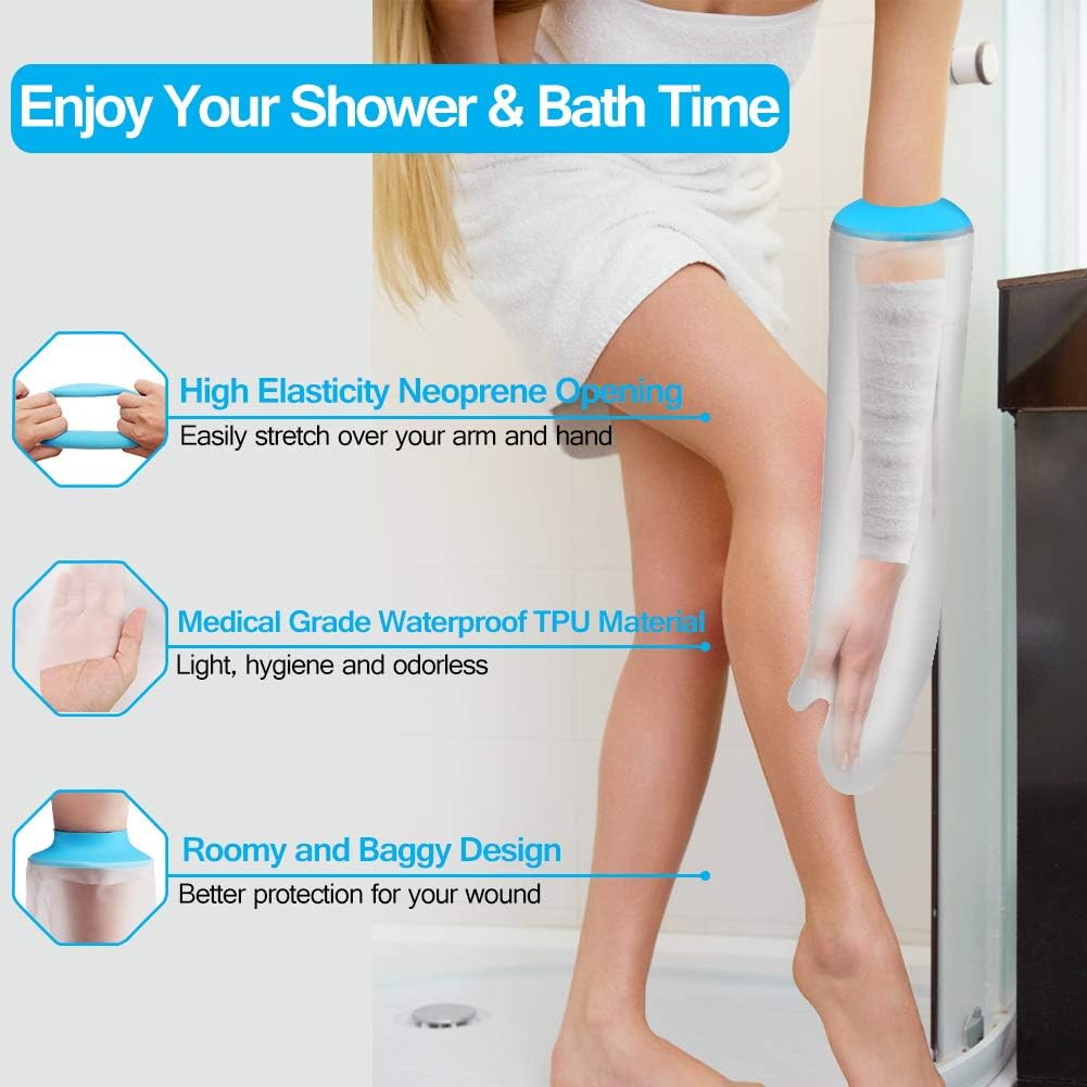Waterproof Arm Cast Covers for Shower Bath, Adult Watertight Wound Protectors for Surgery Hand, Wrist, Reusable Bandage Dressing Sleeve [2020 Upgrade]: Health & Personal Care