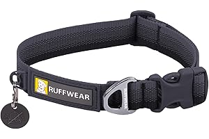 Ruffwear, Front Range Dog Collar, Adjustable Tubelok Webbing, Reflective, Lightweight, Side Release Buckle, Aluminum V-Ring, Durable for Everyday Use, Basalt Gray, 14"-20"
