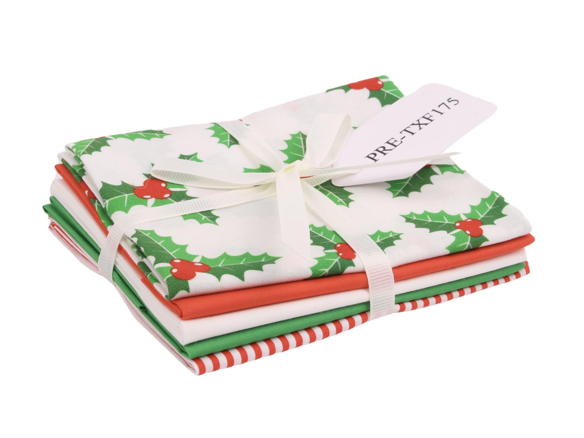 Christmas Holly Christmas Fat Quarter 5 Piece Cotton Crafting Patchwork Quilting Sewing Bundle 54cm x 54cm