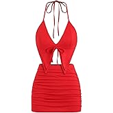 SHENHE Women's Y2k 2 Piece Sexy Outfits Backless Halter Crop Top and Ruched Bodycon Mini Skirt Set