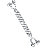 Jamiikury 1/4" Jaw Jaw Turnbuckle Galvanized Jaw and Jaw Turnbuckle, Jaw Jaw Closed Body Marine Turnbuckle Jaw, 2000lbs Working Load Limit, Durable for Wire Rope Cable (1/4" x 4")