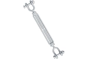 Jamiikury 1/4" Jaw Jaw Turnbuckle Galvanized Jaw and Jaw Turnbuckle, Jaw Jaw Closed Body Marine Turnbuckle Jaw, 2000lbs Working Load Limit, Durable for Wire Rope Cable (1/4" x 4")