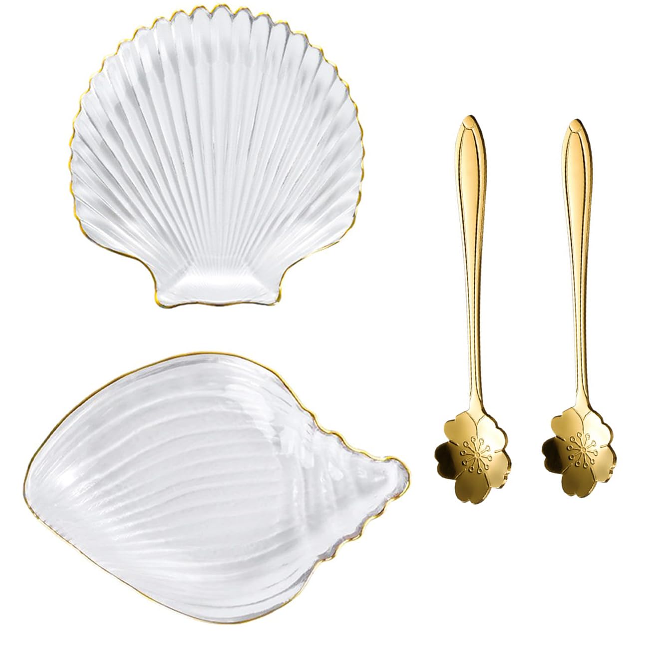 soulnioi 2Pcs Glass Crystal Dipping Bowls Scallop Sauce Dishes Bowls Conch Dessert Bowl Side Dish Bowls Seasoning Dishes Snack Bowls with Sakura Coffee Spoon for Soy Snack Dessert Sushi Appetizer