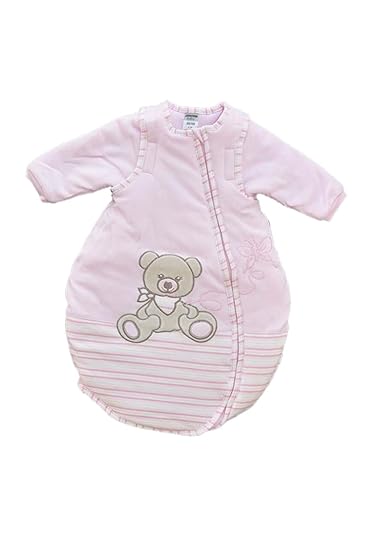 Jacky Mädchen Baby Ganzjahres Schlafsack Langarm, 100% Baumwolle, Rosa/Ringelstreifen, Gr. 62/68, 350013