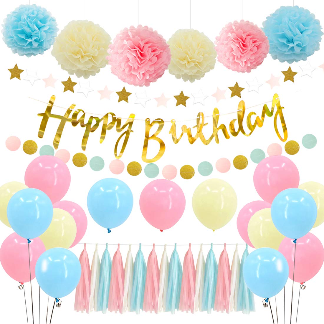 Pastel Color Decorations Party With Paper Tassels And Pom Poms