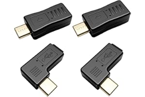 AJDPOI Mini USB to USB C Adapter [4 Pack] 90 Degree Type C Male to Mini 5-Pin Female Converter Connector,Support Charging and
