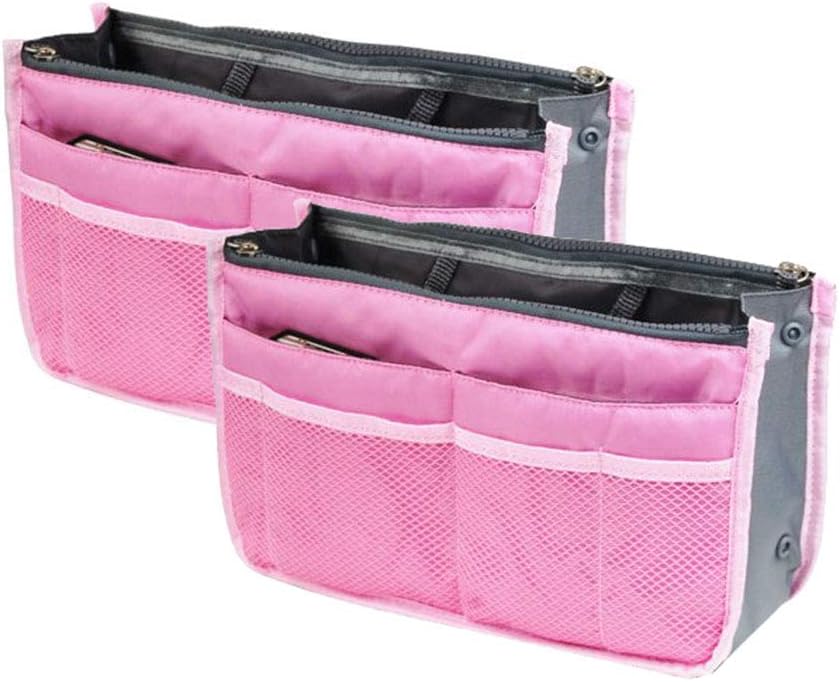 Two Pack of Purse Organizer Insert Handbag Pouch Tidy & Neat with 13 Pocket (Pink)