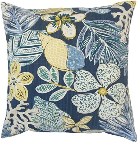 The Pillow Collection P18Robmixedmotifsindigoc100 Felice Floral Pillow Indigo