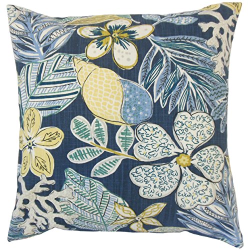 The Pillow Collection P18Robmixedmotifsindigoc100 Felice Floral Pillow Indigo