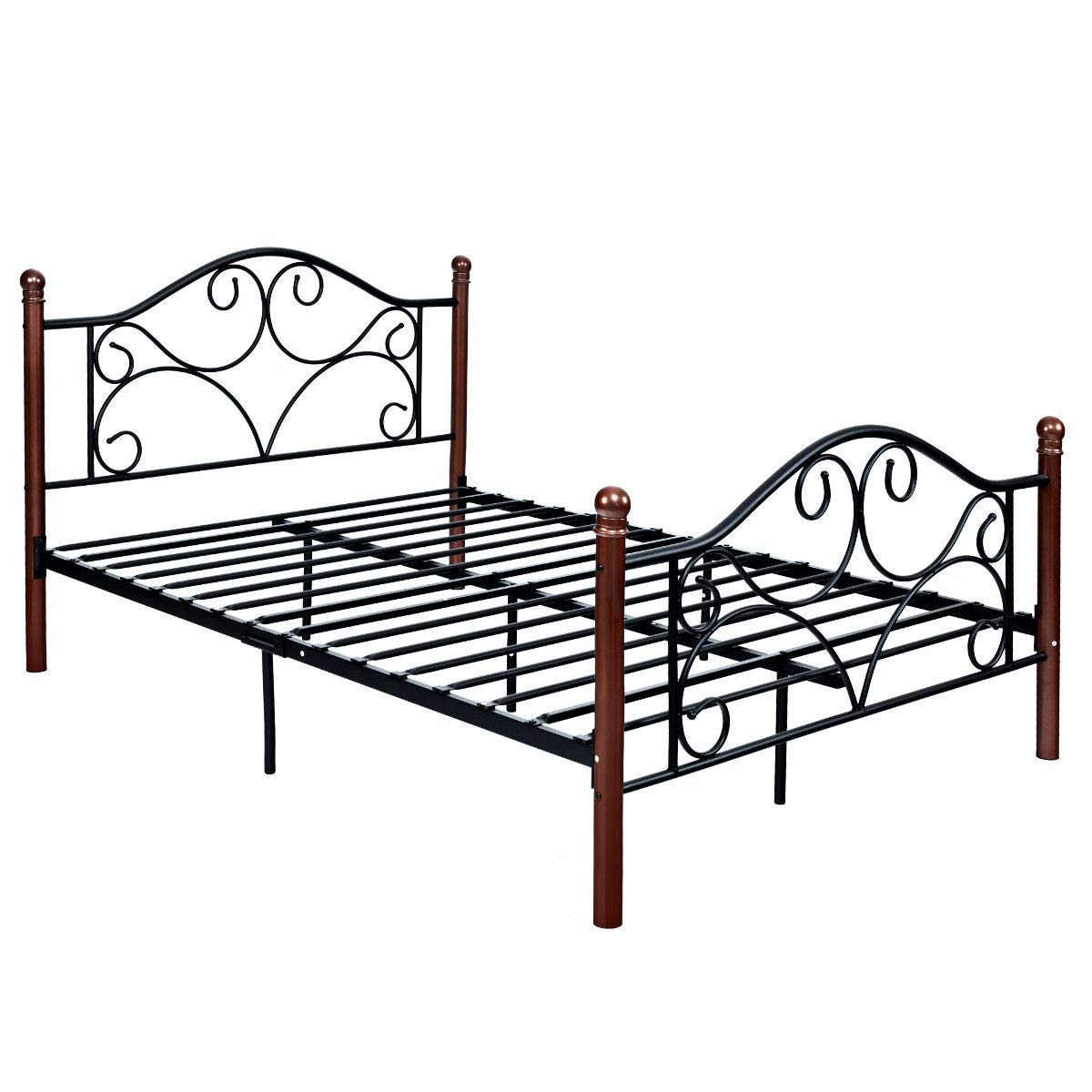 Best Full Size Black Pu Leather Button Tufted Upholstered Platform Metal Bed Frame