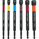 Klein Tools 32930 SAE Magnetic Impact Nut Setter Set, 6-Piece Color Coded Power Nut Driver with Extended Reach, 6 SAE Sizes