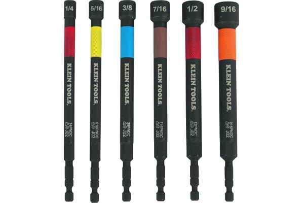Klein Tools 32930 Magnetic Impact Nut Setter Set, 6-Piece Color Coded Power Nut Driver with Extended Reach, 6 Sizes