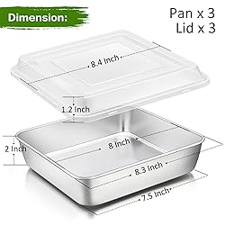 P&P CHEF Square Baking Cake Pan with Lid, Stainless