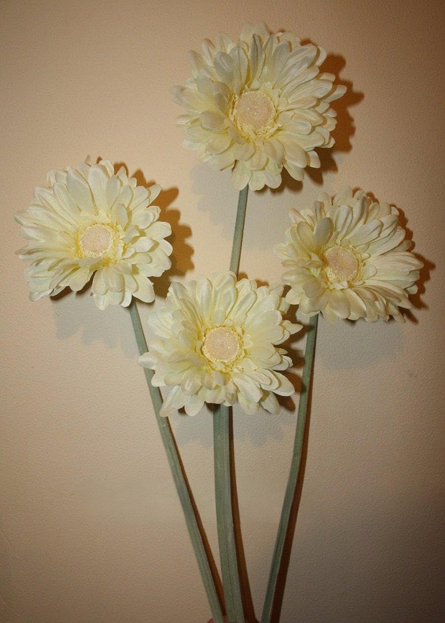 4x cream gerbera stems artificial flowers for home or weddings