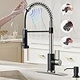 VIDEC Touch On Kitchen Faucet, 3 Modes Pull Down Sprayer, Smart Touch On Sensor Activated, Ceramic Disc Valve, 360-Degree Rotation, 1 or 3 Hole Deck Plate. (KW-62NR, Brushed Nickel/Black)