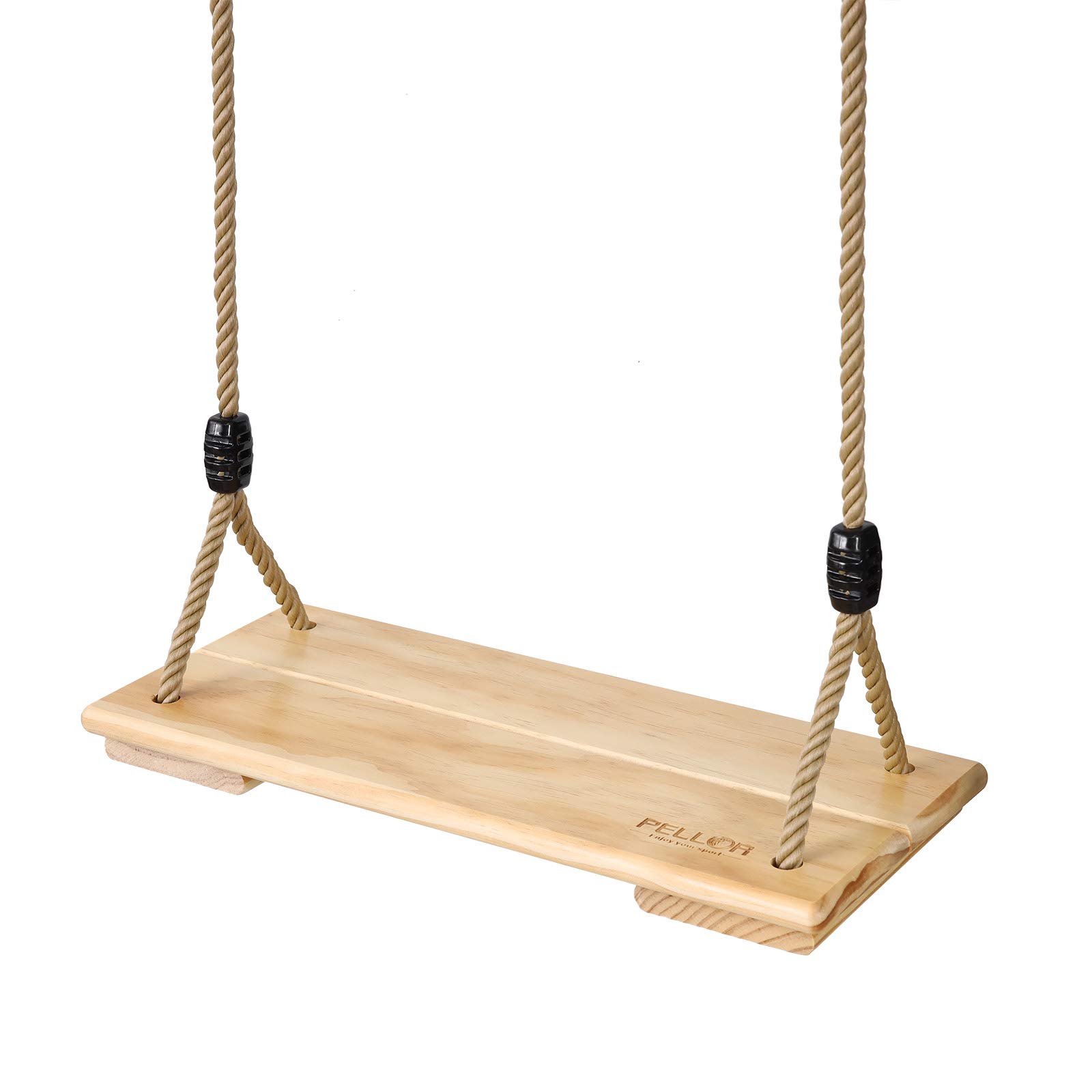 Pellor Wooden Swing Seat Hanging Wood Tree Swing Seat with Adjustable Rope Garden Swing Chair for Adults Kids Children Indoor and Outdoor Max Load 100KG (Rope Max: 210cm, burlywood)