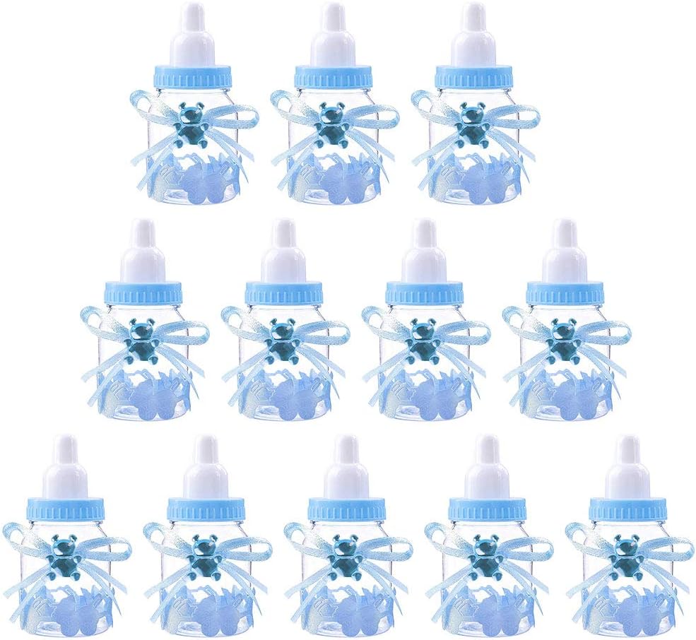 CODIRATO 12 PCS Candy Bottle Gift Box, Fillable Bottles Feeder Style 9 * 4cm Baby Shower Bottles for Baby Shower Kids Birthday (Blue)