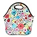 MangGou Floral Pattern Lunch Bgas with Side Pocket Zipper Closure Waterproof Neoprene Reusable Insulated Lunch Boxes for Women Teen Girls Lunch Bag Box Tote for School Work Office Picnic Travel