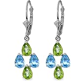 Galaxy Gold GG 14k Solid Gold Leverback Earrings with Blue Topaz and Peridots