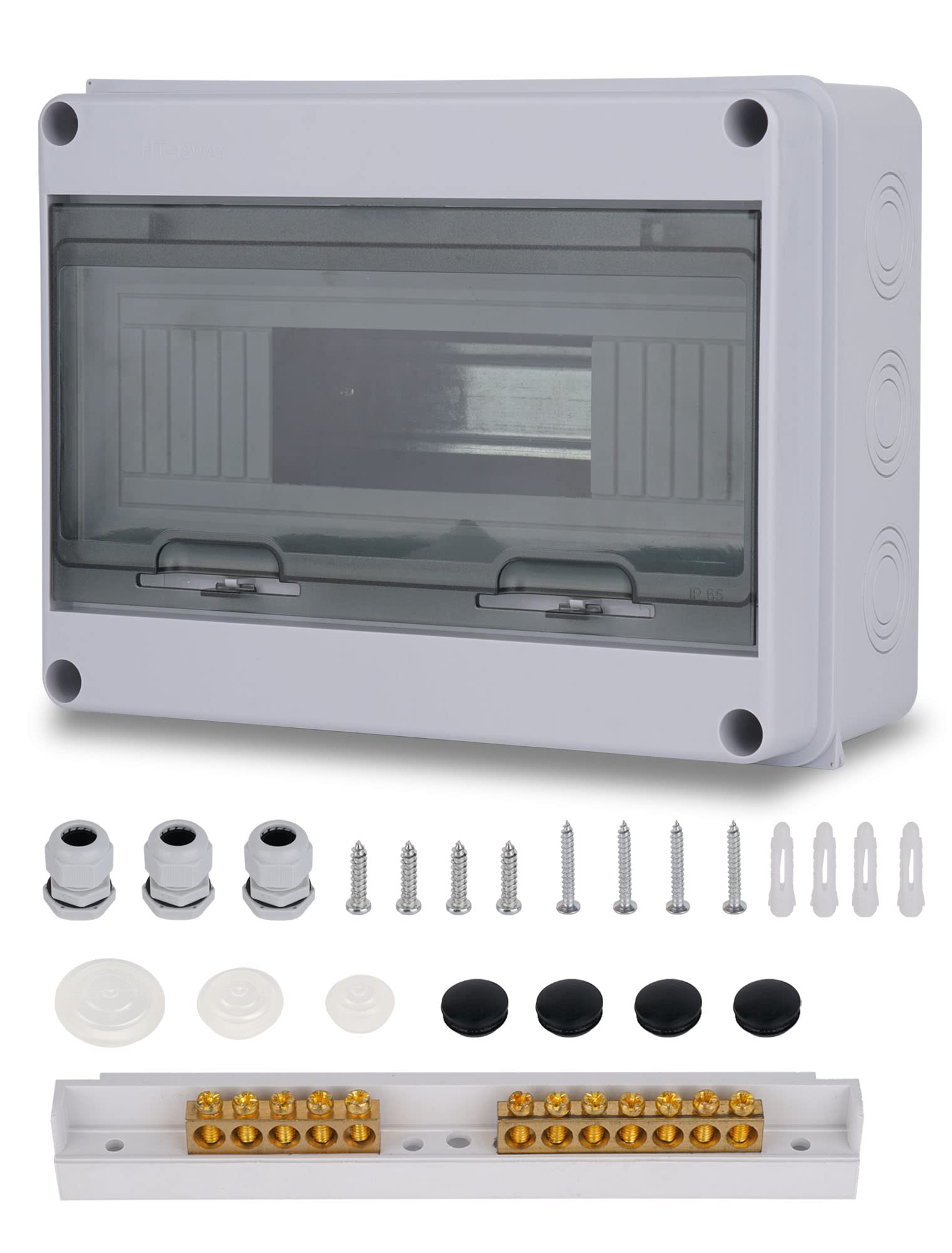 Fuse Box Surface-Mounted Distributor, Distribution Box Surface-Mounted IP65 1 Row for 12 Modules, with Accessories, Small Distributor for Gardens, Famiglia, Wet Rooms