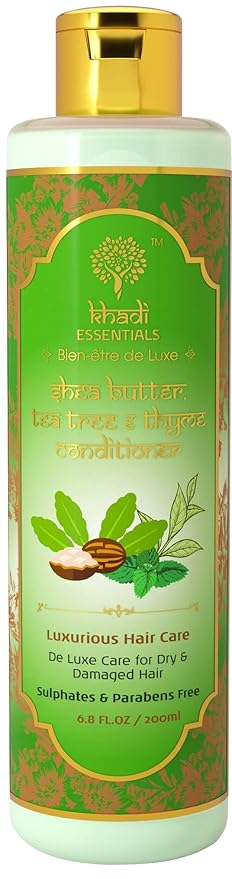 Khadi Essentials Luxurious Ayurvedic Aloe Vera, Sha Butter,Tea Tree & Thyme with Neem & Mulethi Hair Conditioner For Dry, Damaged & Frizzy Hair, 200ml Sulphates & Parabens Free