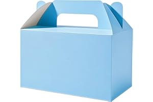 PEIQICHU 24 Pack Candy Treat Boxes Snack Goodie Bags Party Favors Box Party Gift Bags for Birthday, Baby Shower, Weddings Cardboard Candy Containers With Handle, Gable Style, Sky Blue