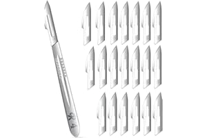 Savveffort 20 pcs 23# Stainless Steel Scalpel Kit with 4# Handle,Precision Knife for Leatherworking, Electronics Repair, Hobb