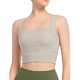 Yvette Yoga Sports Bras for Women Longline Square Neck Plain Light Support Padded Wireless Bra Full Coverage Cropped Tank Top