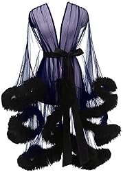 Tulle Robes for Women Sheer Mesh Fur Bridal